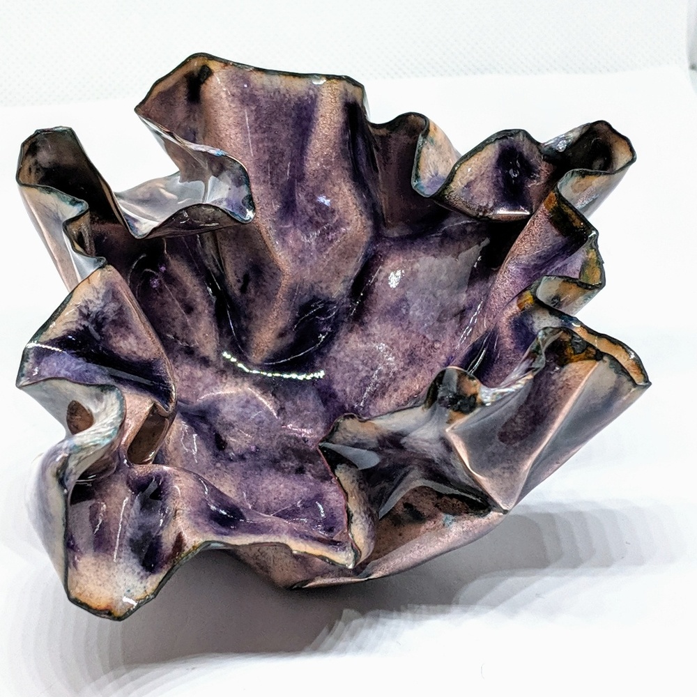 Handcrafted Purple Enamel Trinket Bowl OOAK